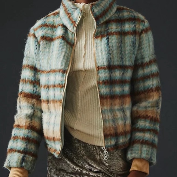 ANTHROPOLOGIE SIZE SMALL BRUSHED PLAID PUFFER JACKET - Picture 2 of 6